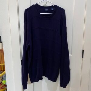 Arrow Men's Long Sleeve Sweater. XL.  Navy. 100% Cotton. Raised Knit Squares.